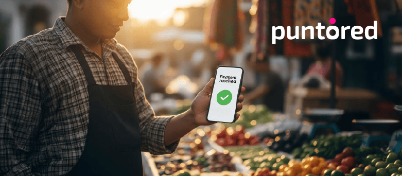 Digital financial inclusion in action as a small merchant receives a successful digital payment using a mobile device.